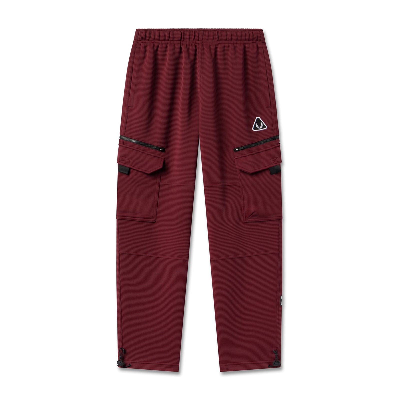 Flatlay of Deltapeak® Cargo Cinch Jogger in crimson with cargo pockets and ribbed texture