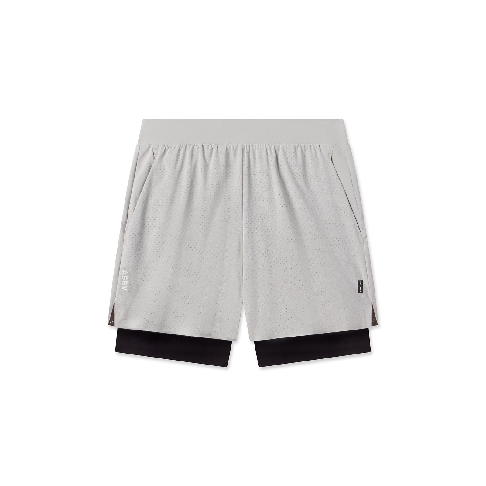 flatlay Aerotex Bonded 7" Liner Short in slate grey and black, front view
