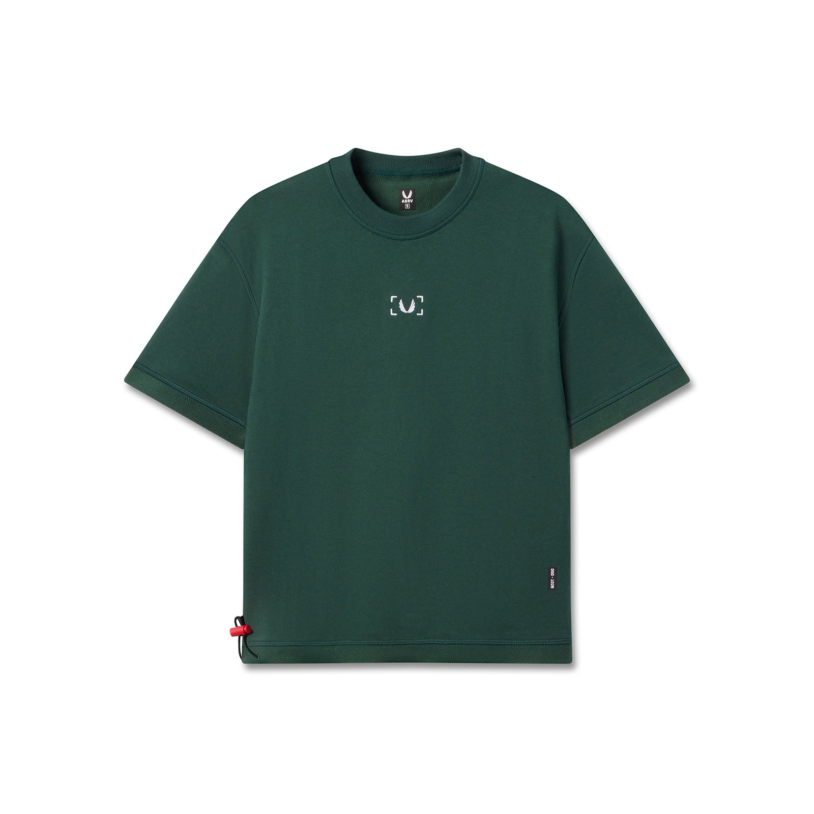 Flatlay of Herringbone Terry Oversized Cinch Tee in forest green, front view