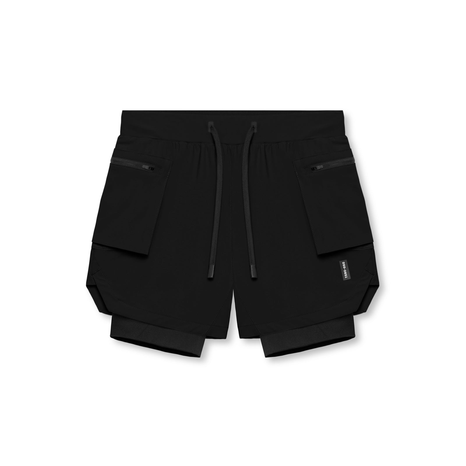 flatlay Tetra-Lite Liner Cargo Shorts in black, front view