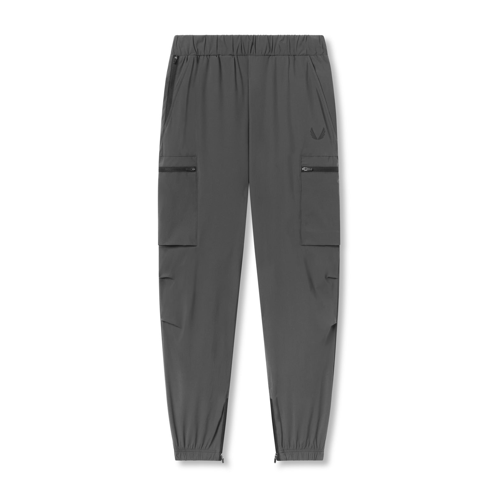Flatlay of Tetra-Lite® Standard Zip Jogger in space grey with cargo pockets, front view