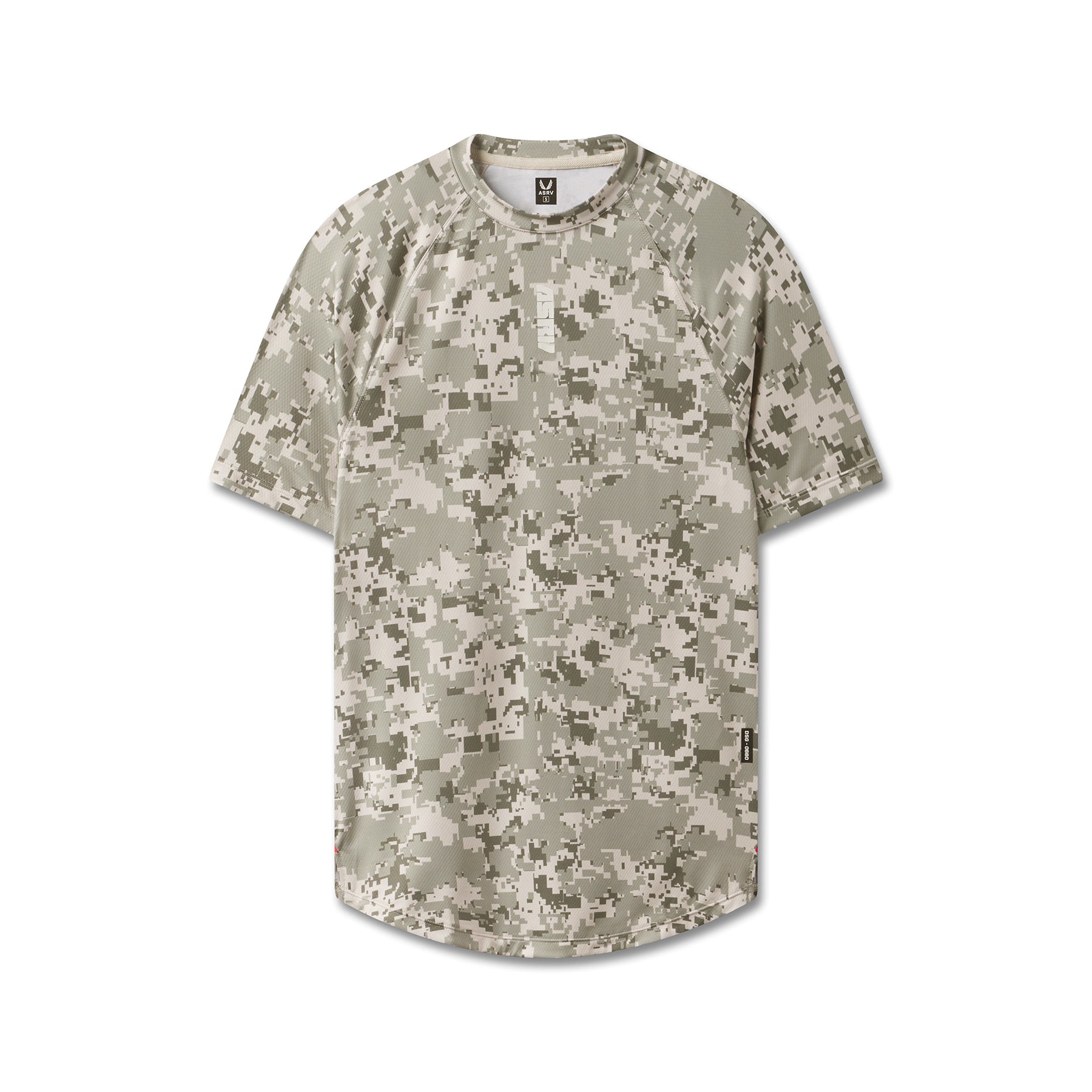 flatlay AeroSilver Established Tee in digital camo Blade pattern, front view