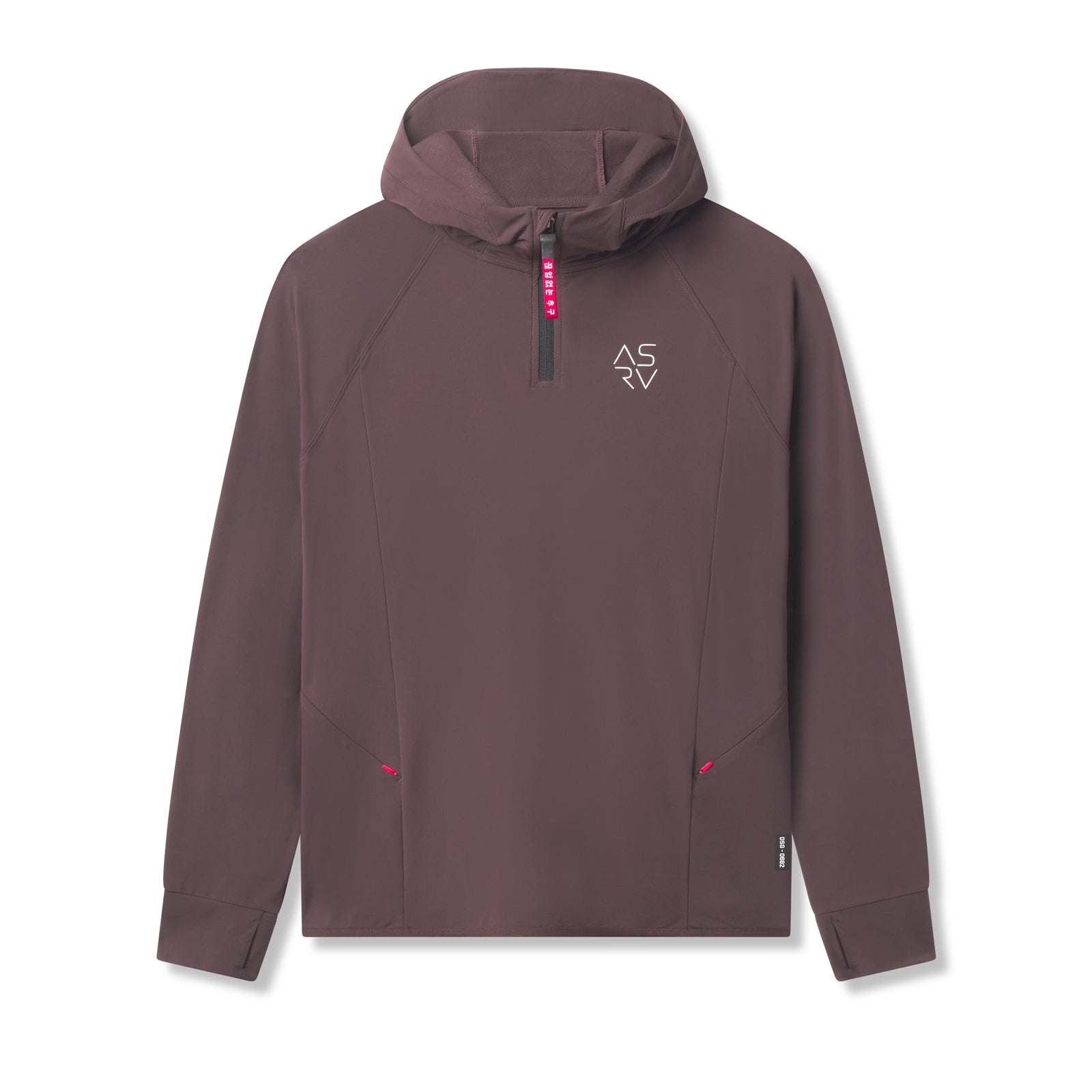 flatlay Training Hoodie in nightshade purple with ASRV logo, front view