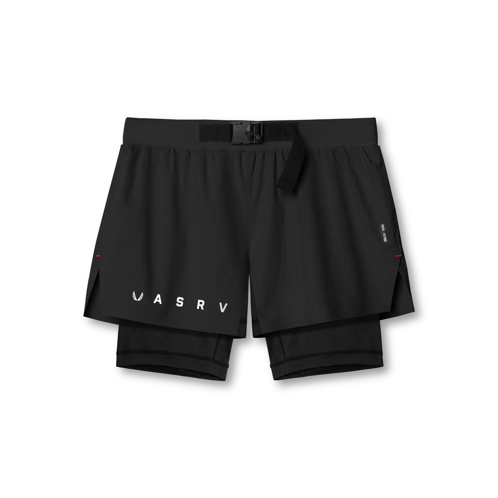 flatlay ASRV Ripstop 3" Belt Pack Short in black, overhead view
