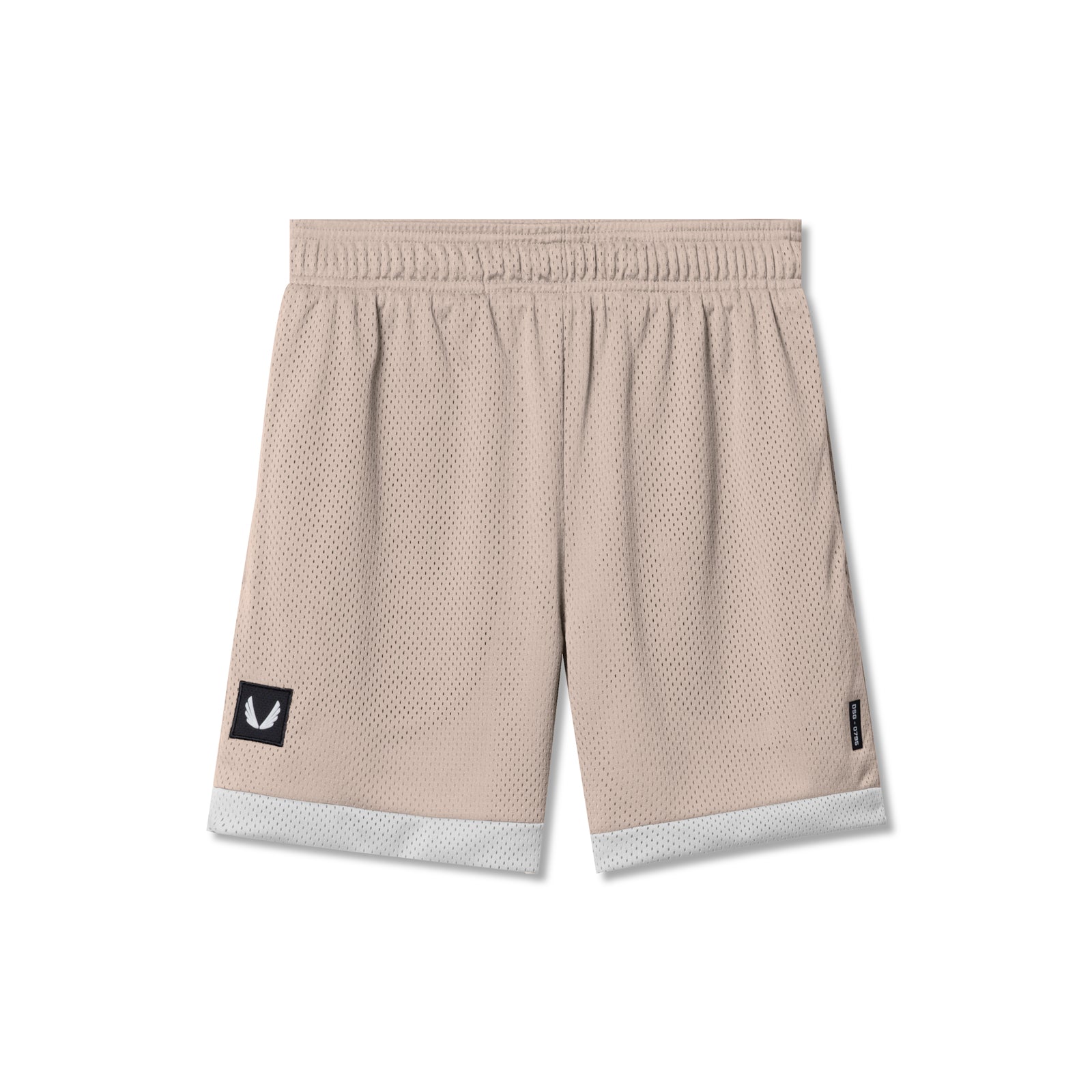 flatlay SilverPlus Mesh Reversible Shorts in beige and white, front view