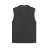 flatlay Tech Essential Relaxed Cutoff tank top in space grey, front view