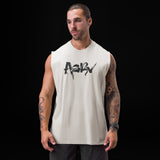 Tech Essential™ Relaxed Cutoff sleeveless tank in stone, worn by model, front view