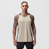 0809. Supima® Mesh Panel Training Singlet - Sand Smoke