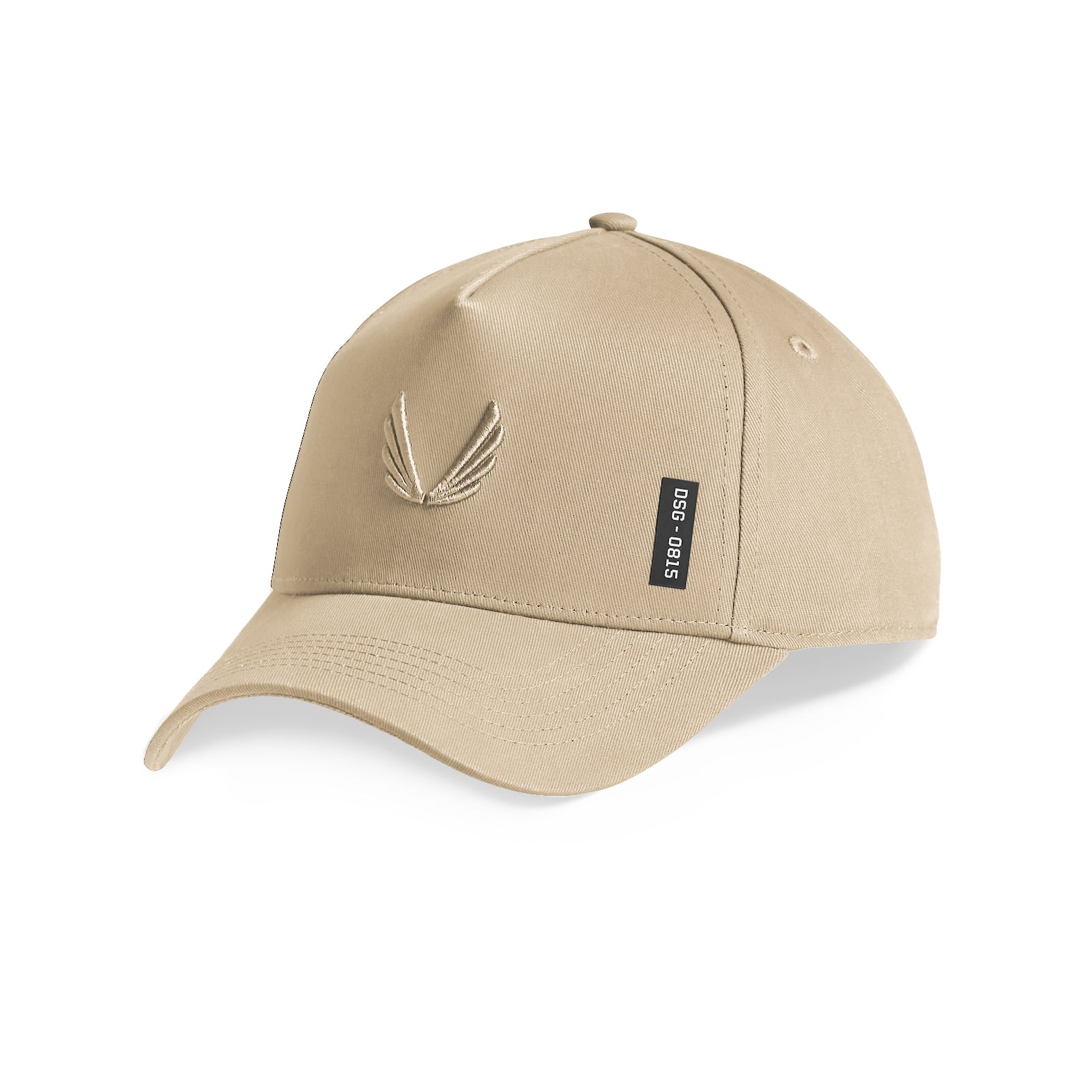 Flatlay of 0815 A-Frame Hat in khaki with embroidered wings logo, front view