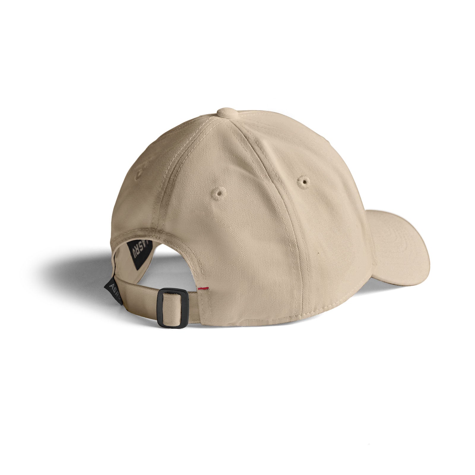 Khaki sport cap with back strap adjustment, angled back view