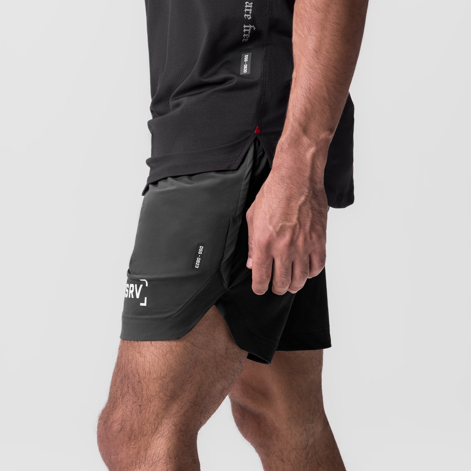 Tetra-Lite 7" Linerless Short in black, worn by model, side view