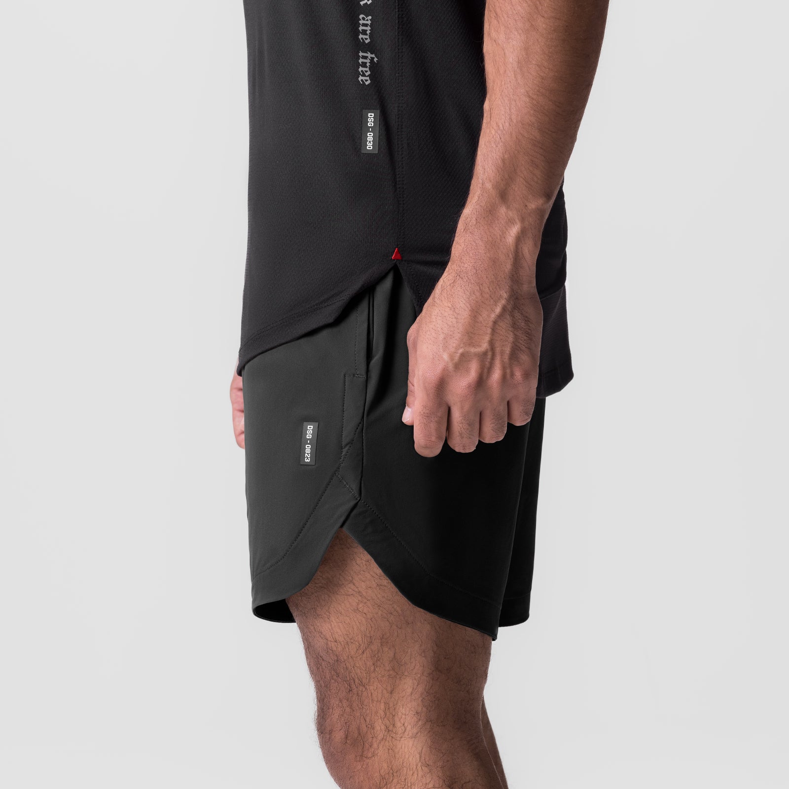 Tetra-Lite 7" Linerless Short in black, side view on model