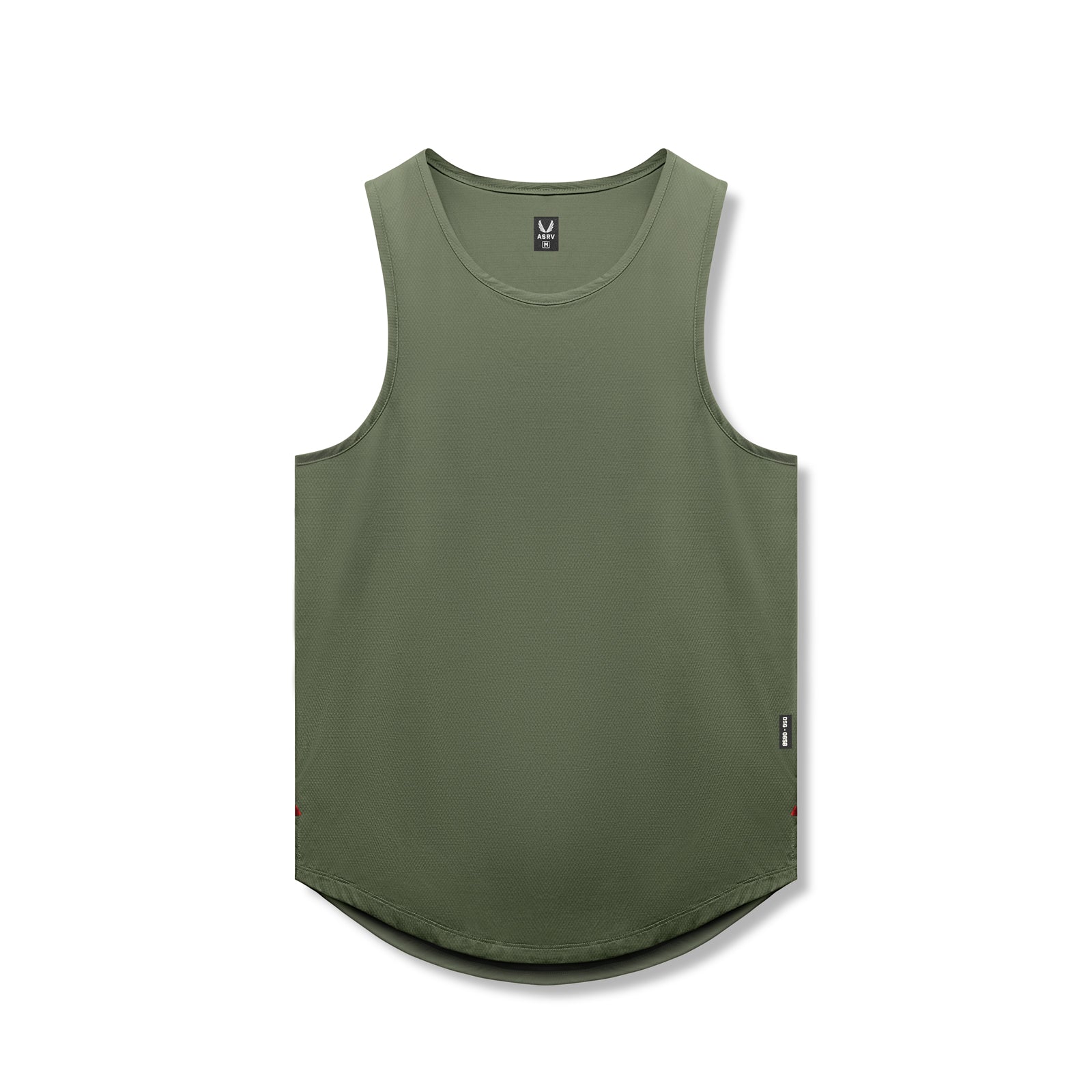 Flatlay of AeroSilver® tank top in olive, front view against white background