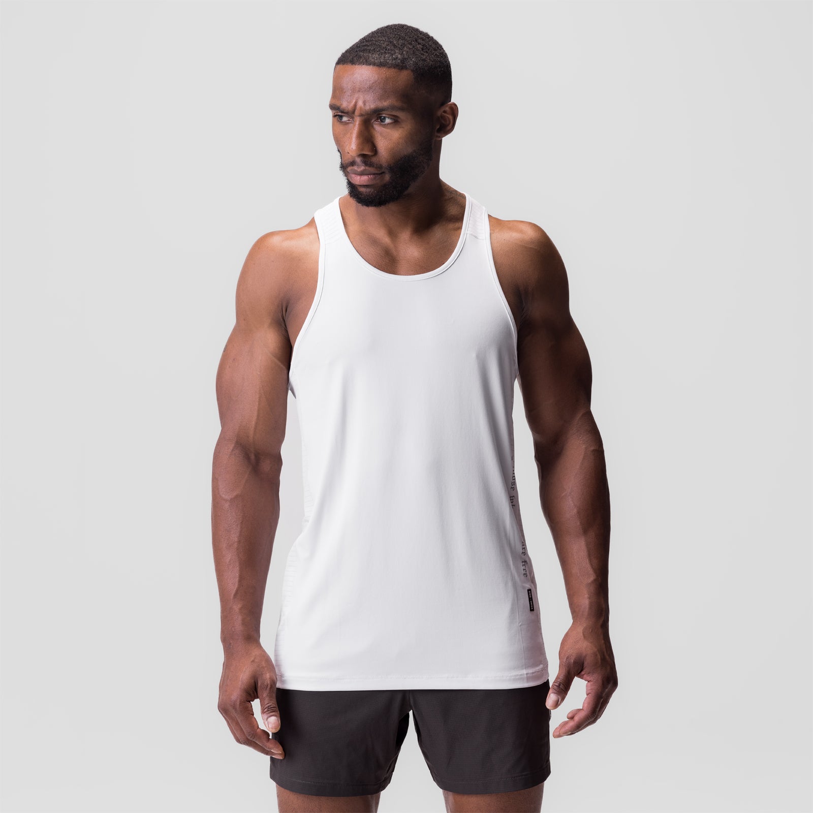 White 0834 3D-Lite 2.0 Training Singlet worn by male model with black shorts, front view