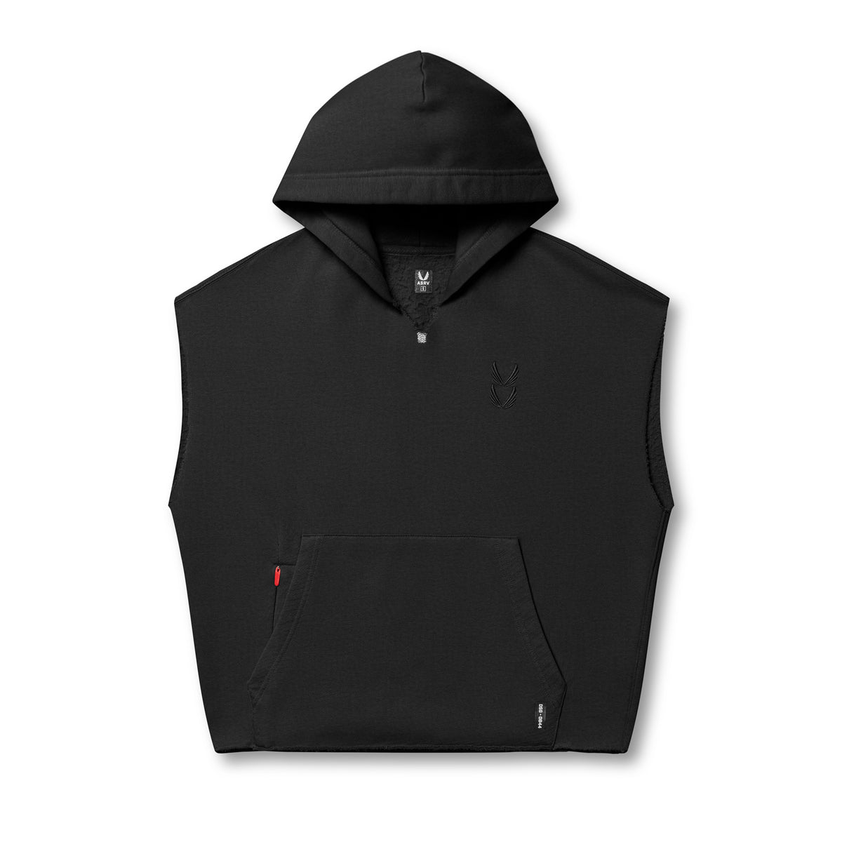 Tech Essential Raw Hem Cutoff Hoodie in black, front view