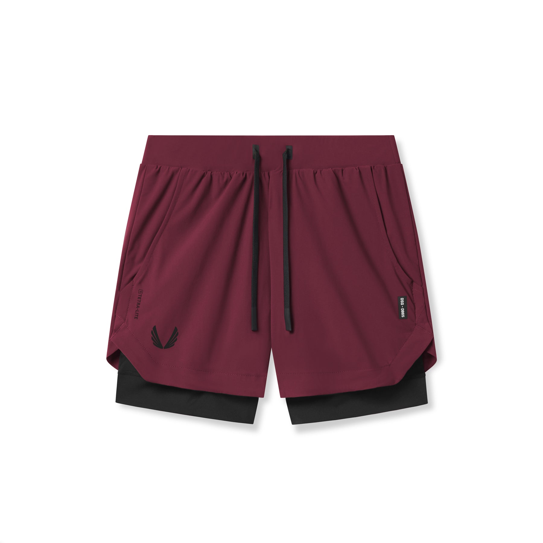 flatlay Tetra-Lite 5" Liner Shorts in Crimson and Black, top view