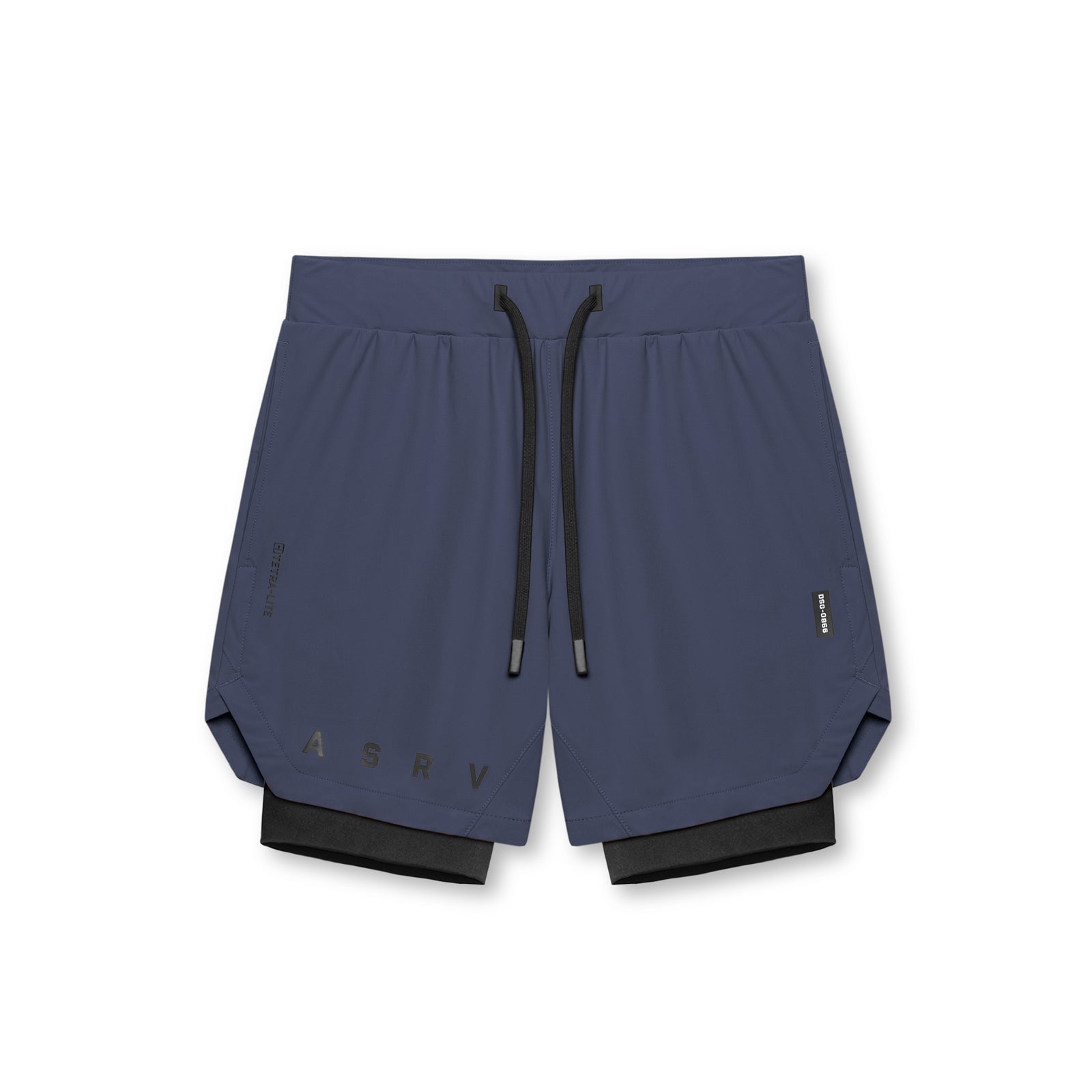 flatlay Tetra-Lite 7" Liner Shorts in navy and black, front view