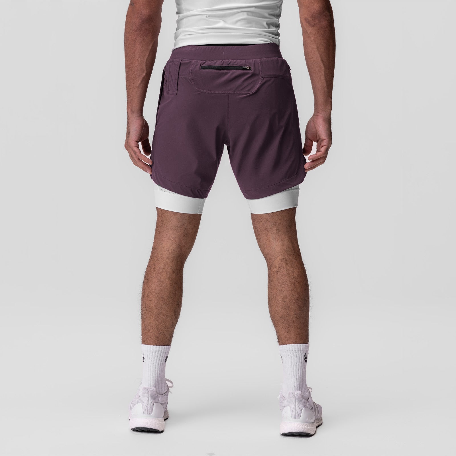 Tetra-Lite 7" Liner Short in Deep Purple and White, back view on model