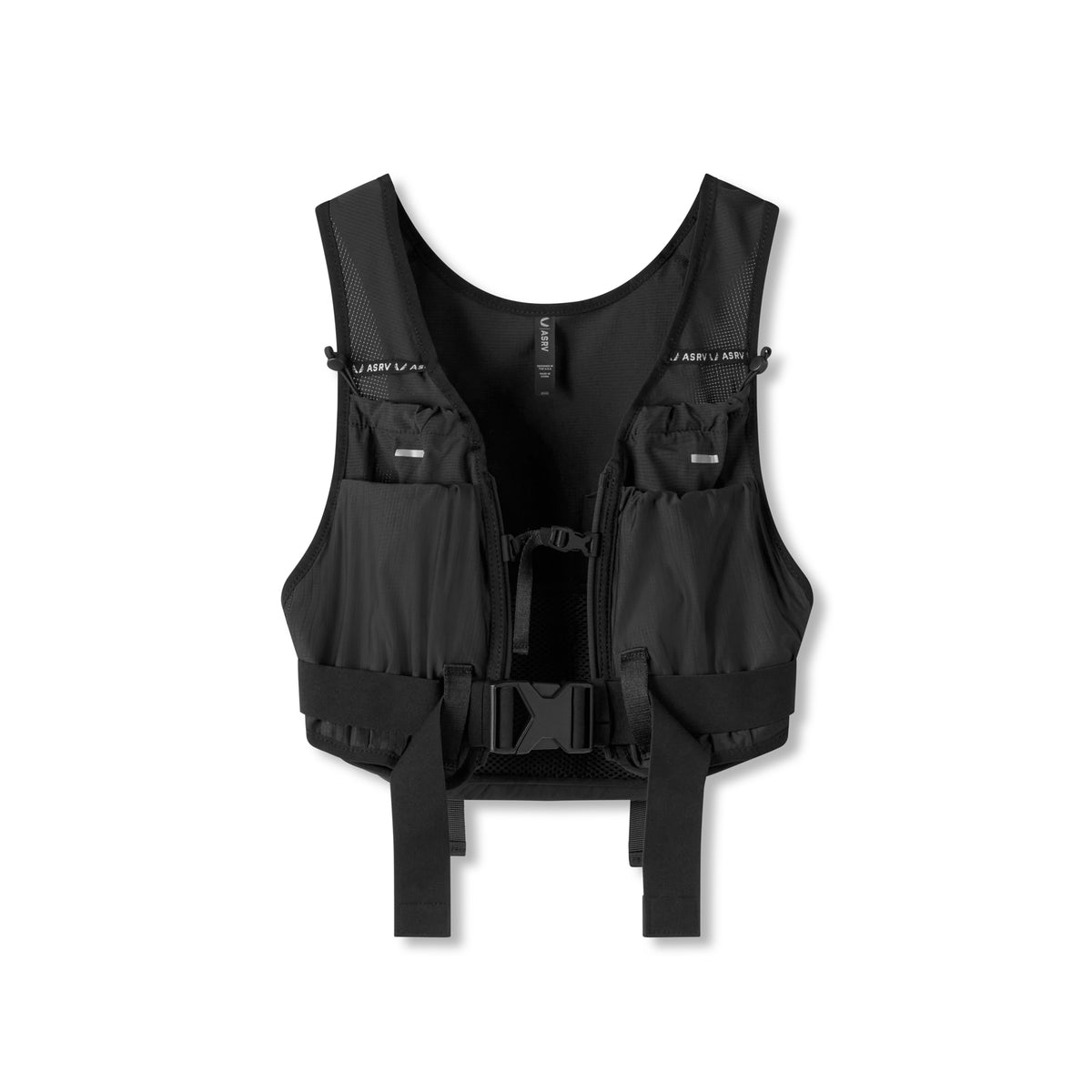 Flatlay 0899 2-in-1 Packable Run Vest in black, front view