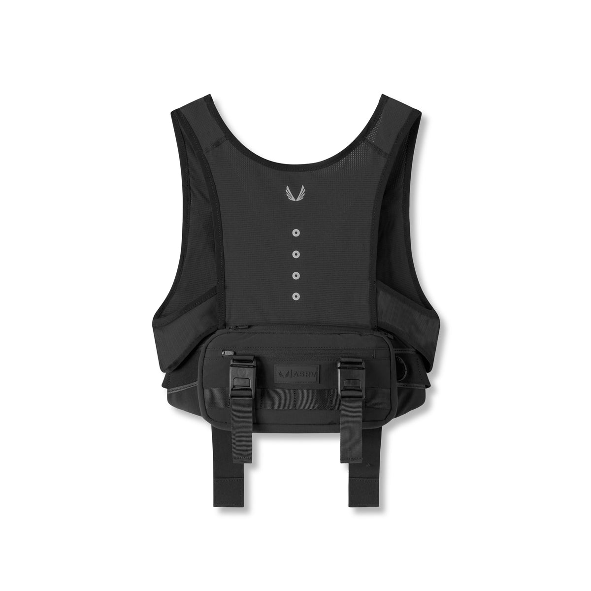 Flatlay of 0899 2-in-1 Packable Run Vest in black, front view