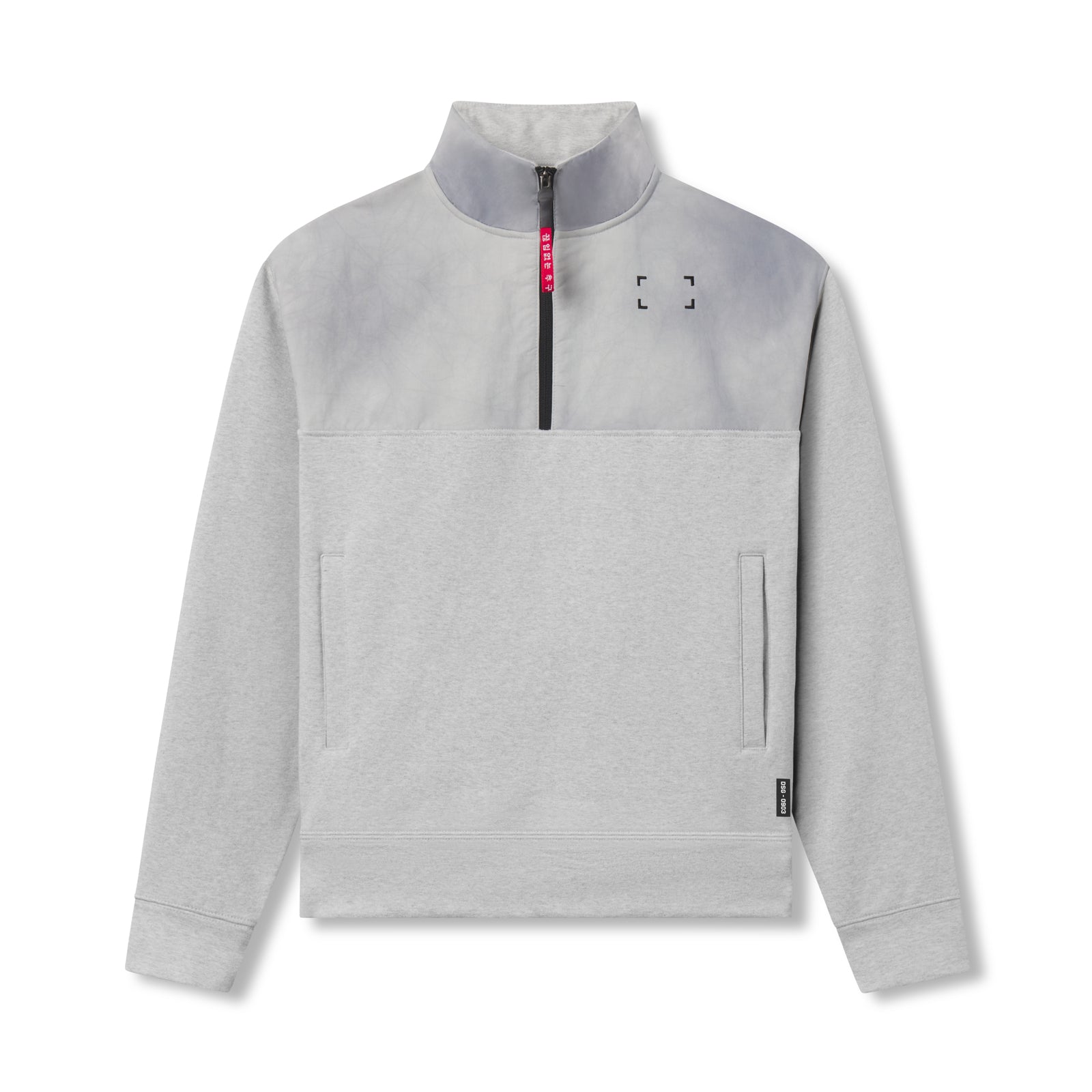 flatlay Tech-Terry Paneled Quarter Zip in Heather Grey Wave Dye, front view