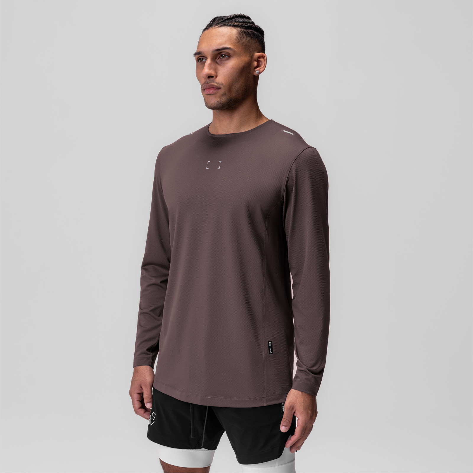 AeroSilver Training Long Sleeve in nightshade, worn by model with black shorts