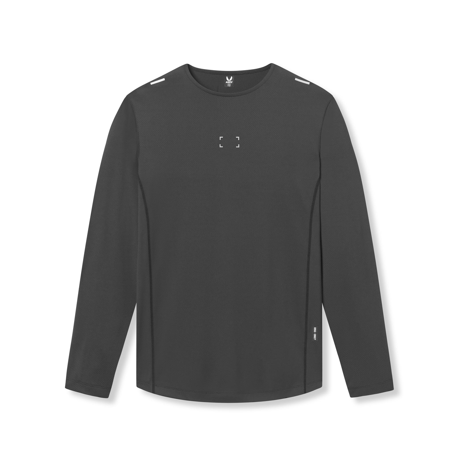 flatlay AeroSilver Training Long Sleeve in space grey with bracket logo, front view