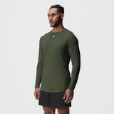Laser-Vent Established Long Sleeve in olive worn by model, front view