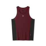 flatlay Laser-Vent Singlet Tank in crimson and black, front view