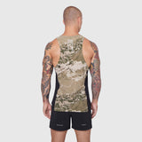 Laser-Vent Singlet Tank in camo print, worn by model from back view