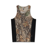 Flatlay of Laser-Vent Singlet Tank in Realtree Edge camo with black sides, front view