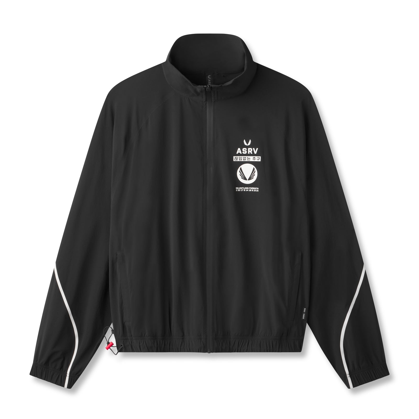 flatlay 0950 Aerotex Track Jacket in black with white trim, front view