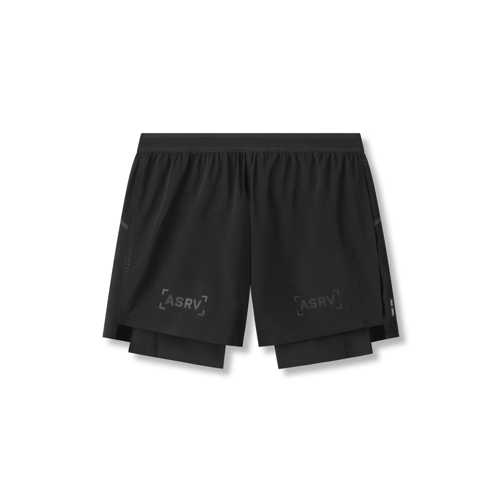 flatlay Aerotex 4" High Split Liner Short in Black, front view