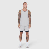 Laser-Vent™ Tank Top in Slate Grey worn with matching shorts, front view on model