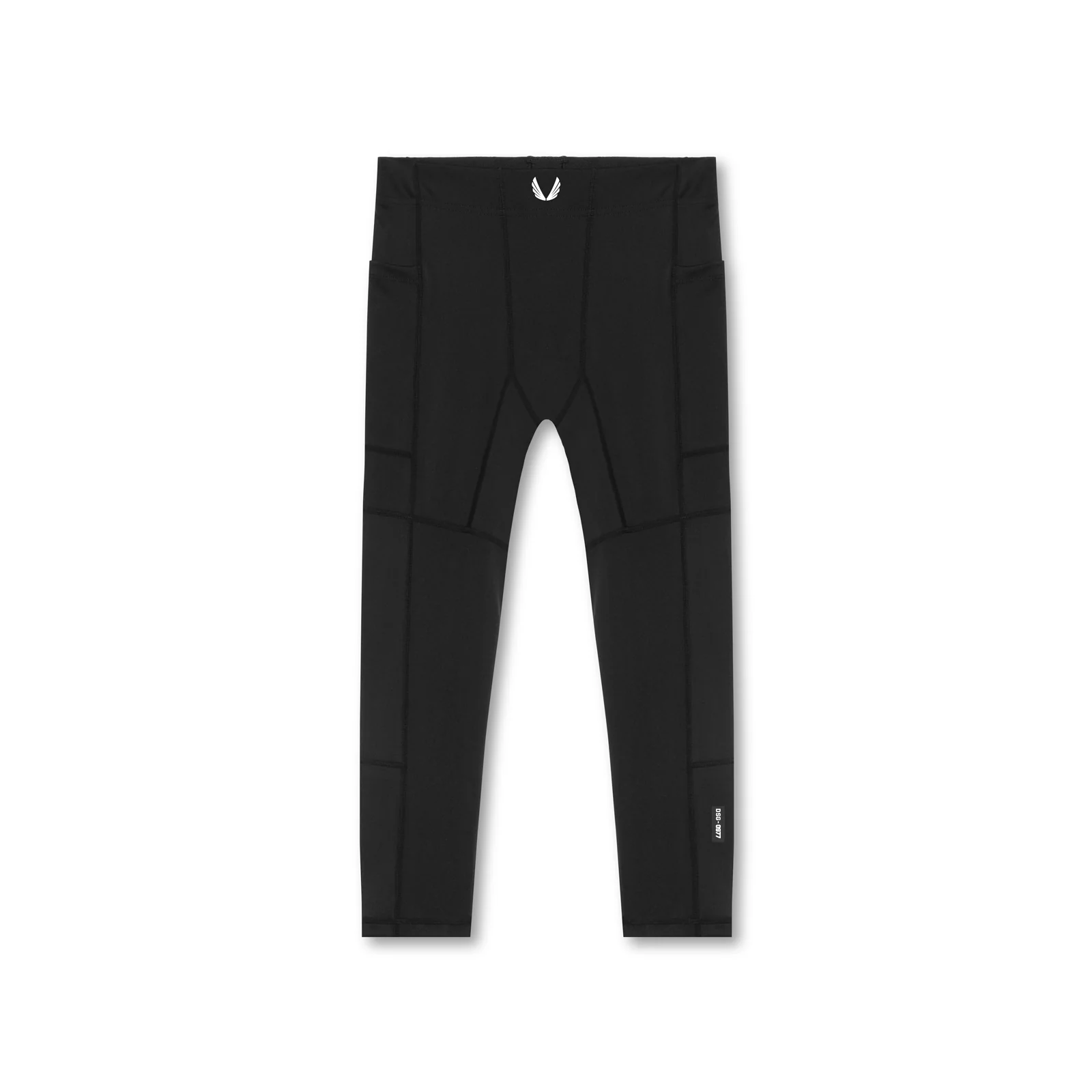 Flatlay of WarpFlexx-Lite 3/4-length legging in black, front view