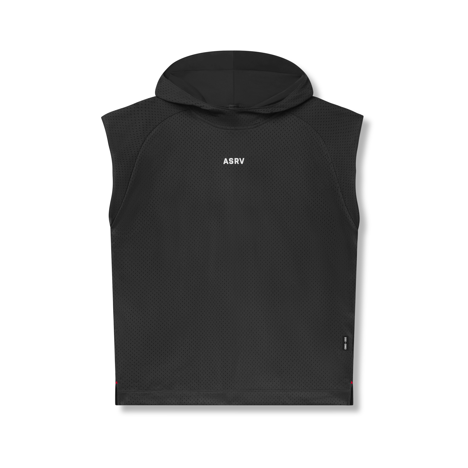Flatlay of ASRV Reversible 2-in-1 Cutoff Hoodie in black, front view