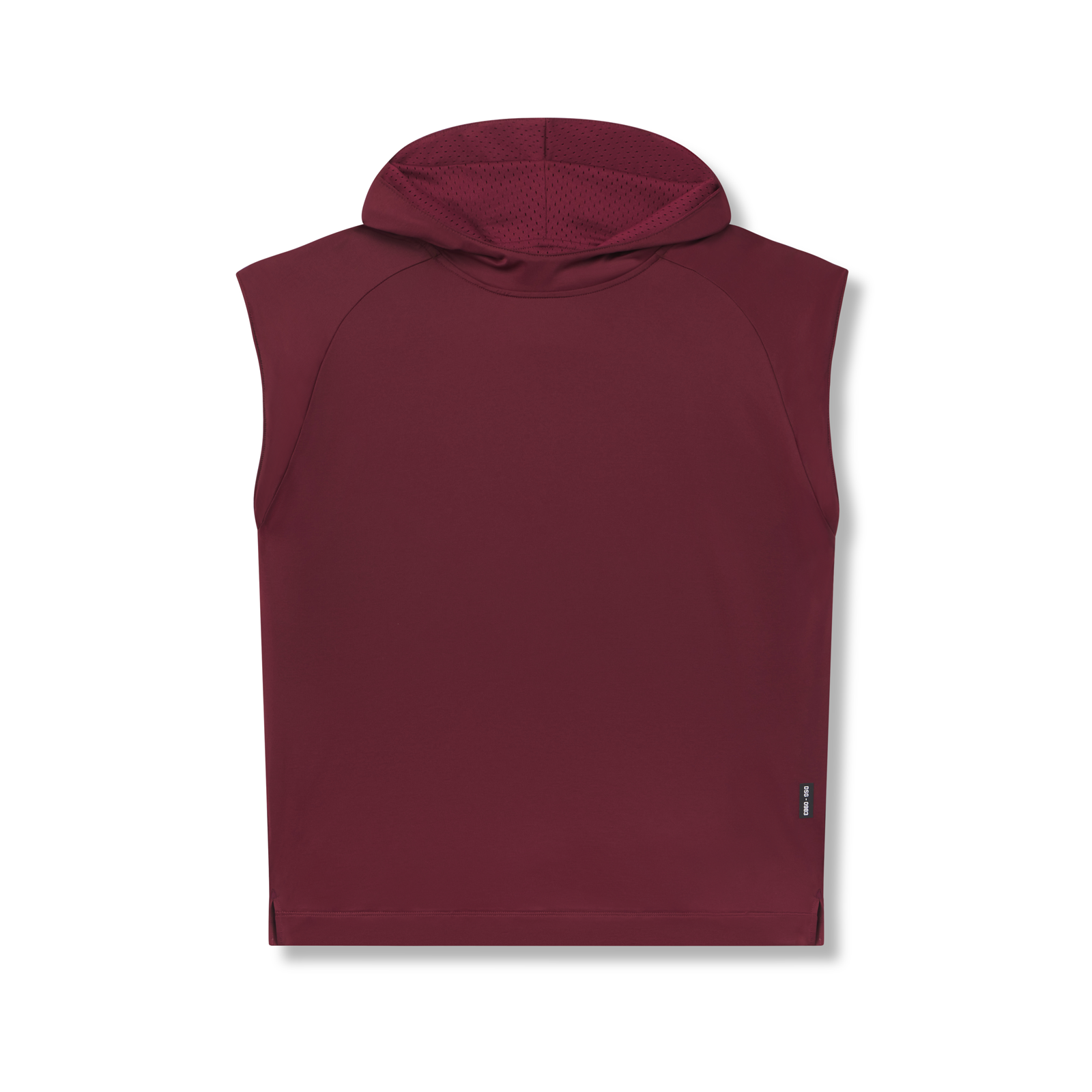 reversible 2-in-1 cutoff hoodie in crimson, front view