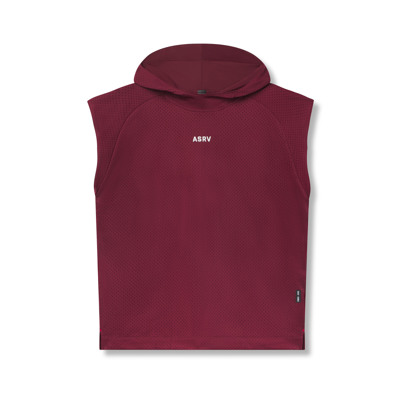 flatlay ASRV Reversible 2-in-1 Cutoff Hoodie in crimson, front view