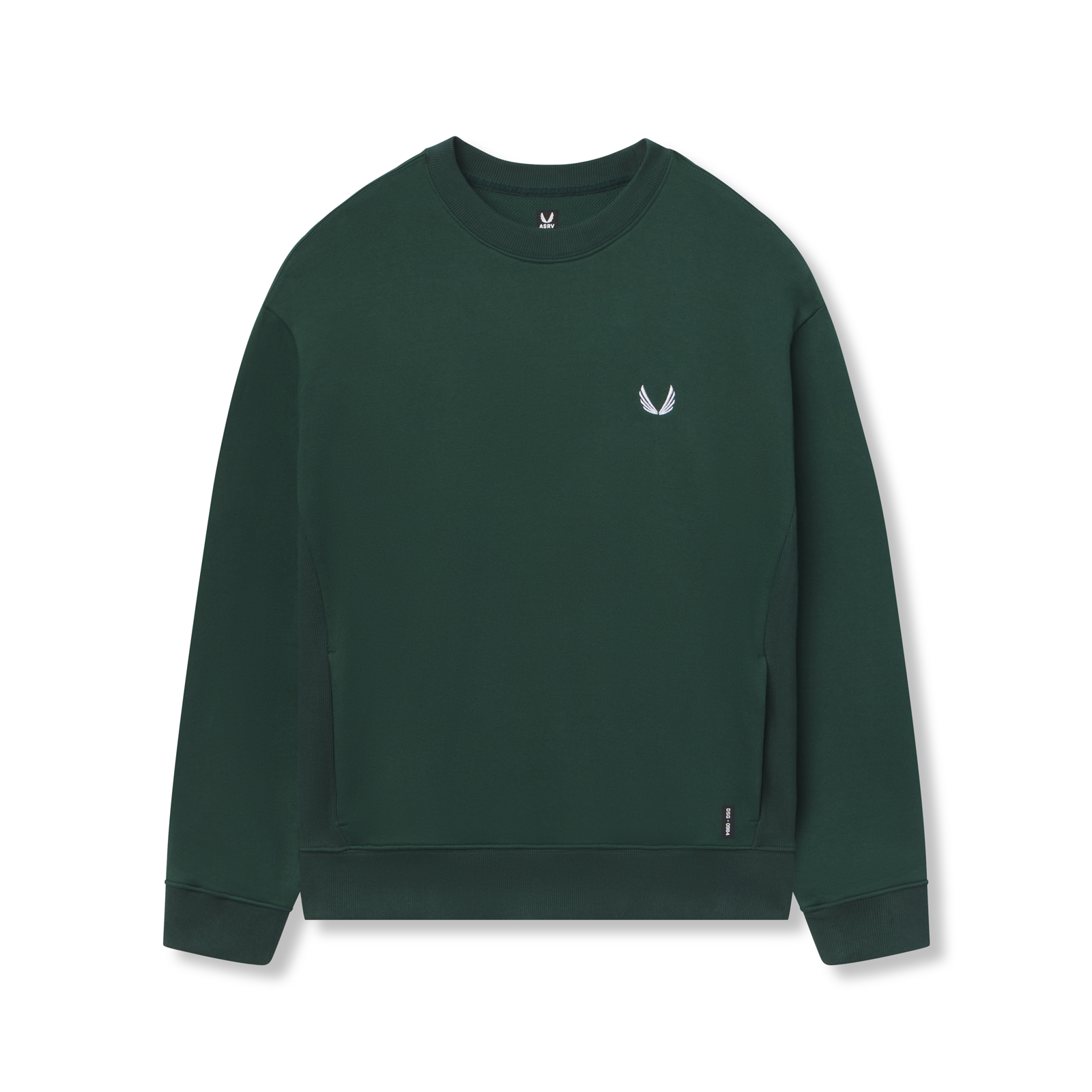 flatlay Herringbone Terry Crewneck in forest green, front view