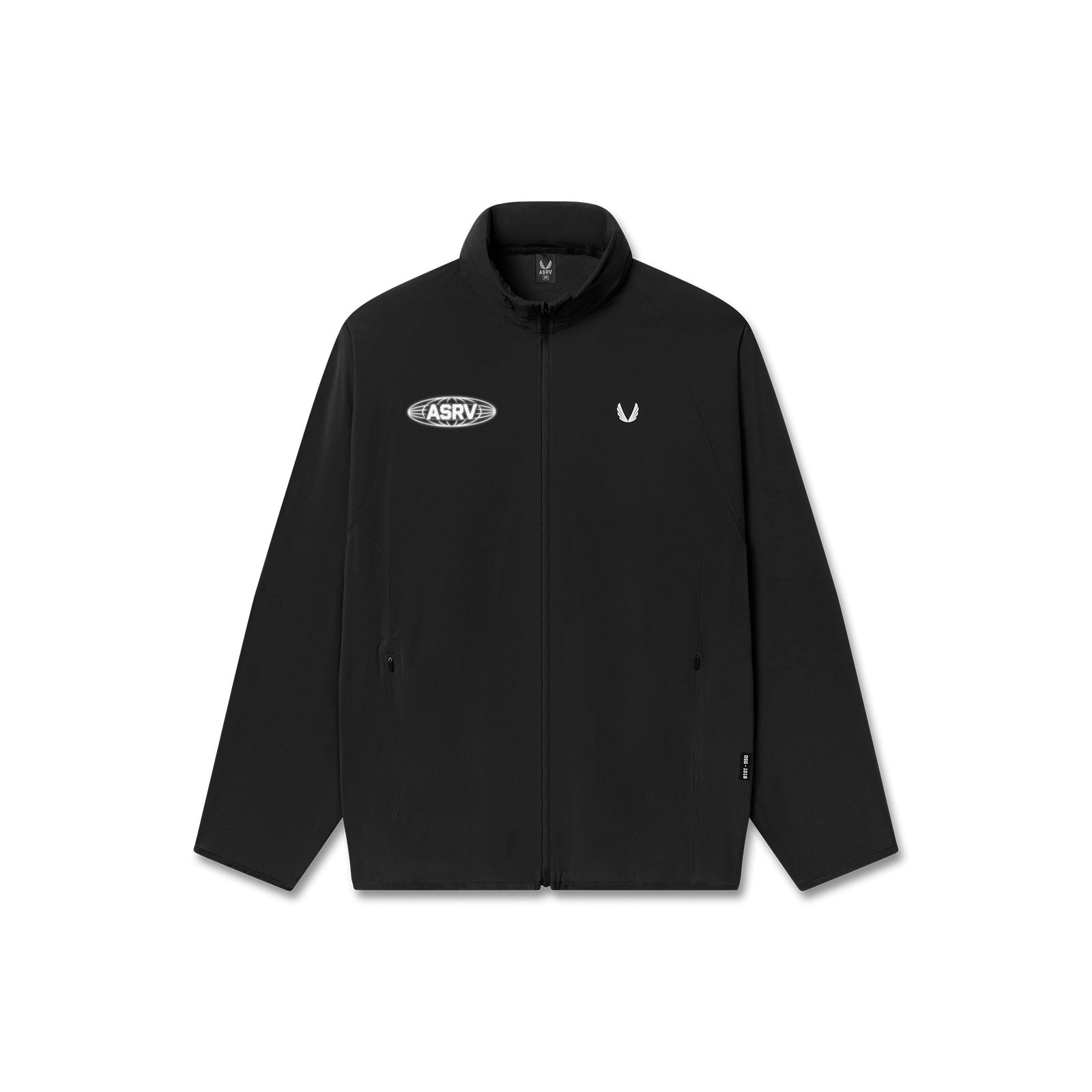 flatlay Black Aerotex Weather-Ready Bonded Windbreaker displayed on mannequin, front view