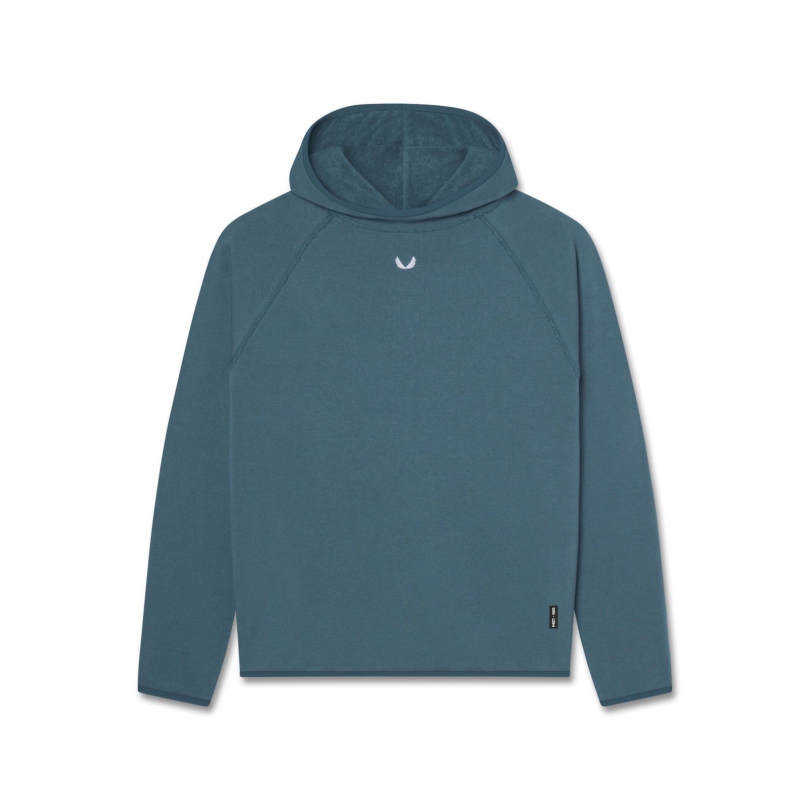 Flatlay of Towel Terry Reversible Hoodie in storm blue, front view