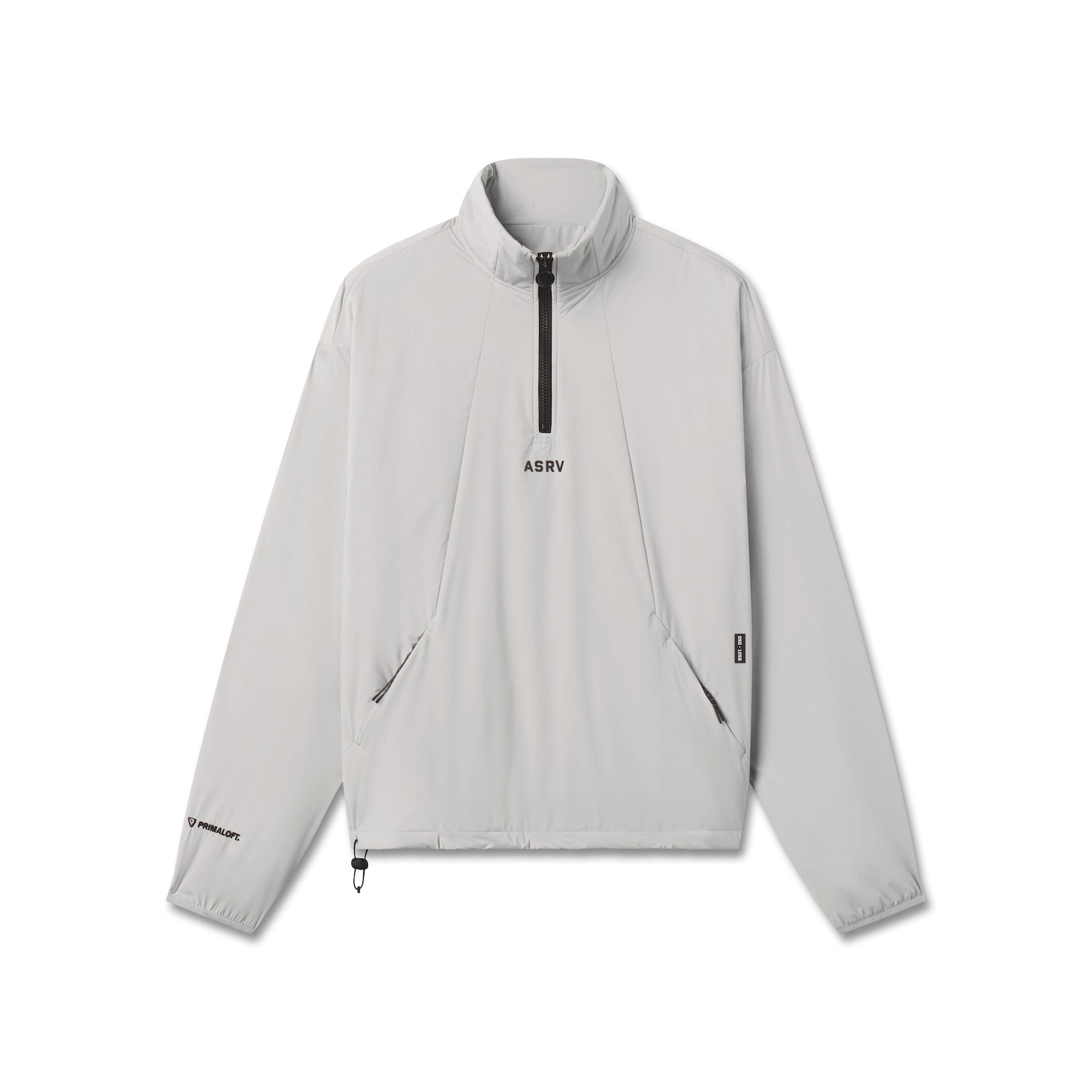 Flatlay of ASRV Aerotex PrimaLoft Quarter Zip in slate grey, front view