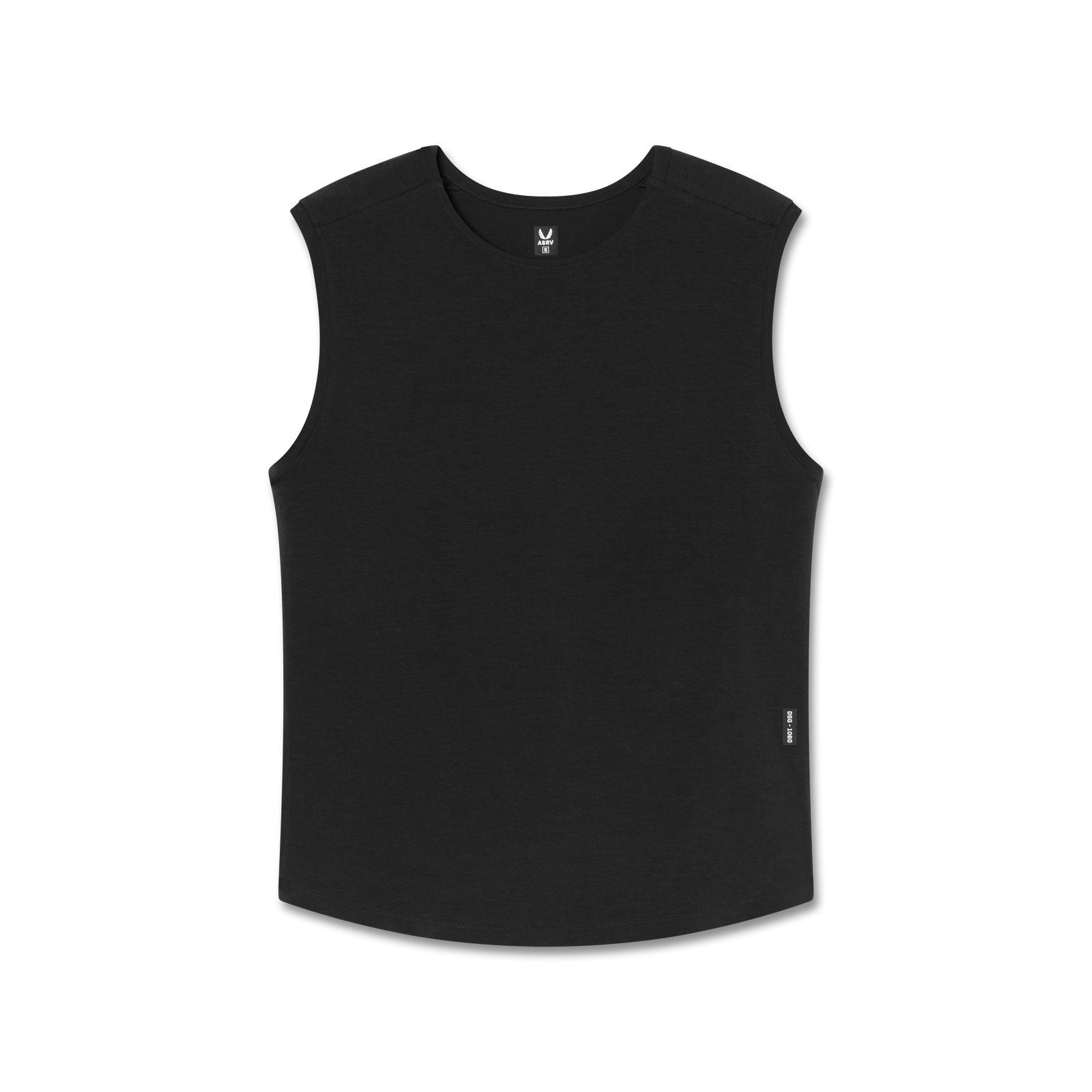 flatlay Creora® Cotton Modal Cutoff Tank in black, front view