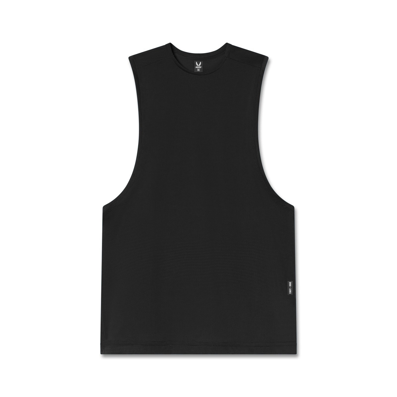 Flatlay of black Ice-Skin™ muscle tank top, front view
