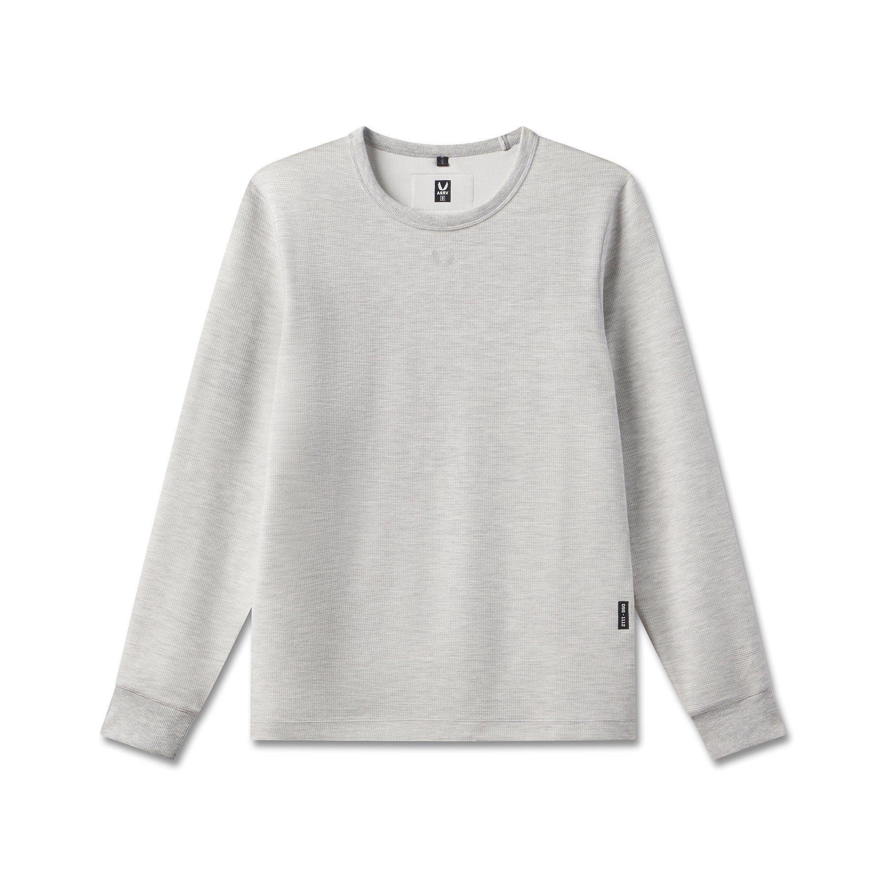 flatlay of waffle knit longsleeve in heather grey, front view