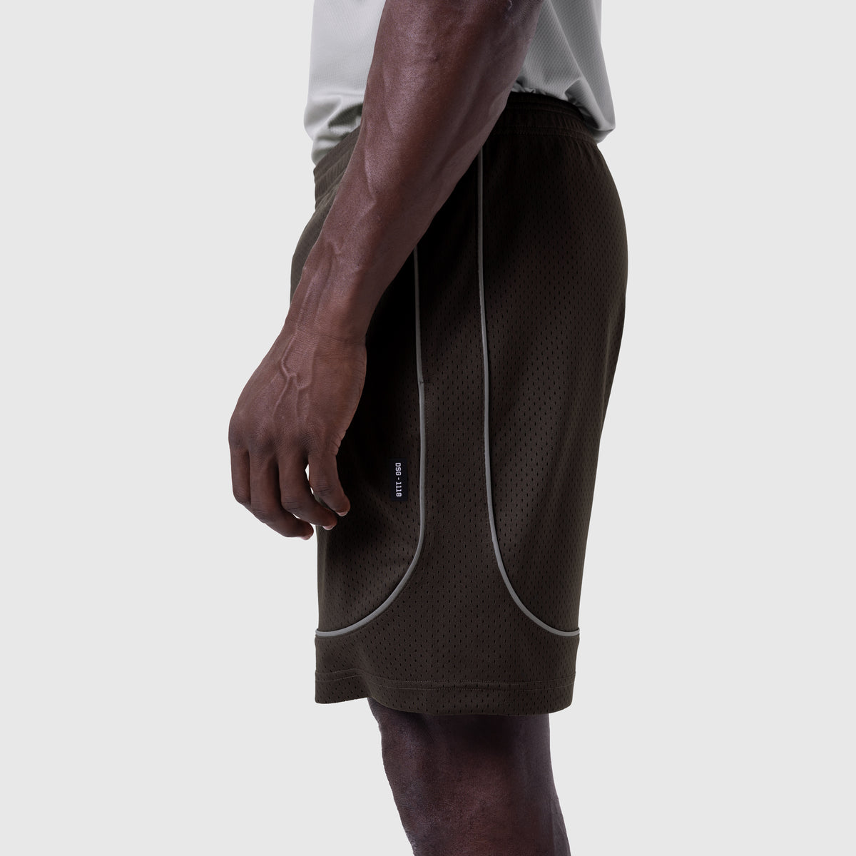 Ion-Mesh™ Modal Liner Short in Dark Earth, side view on model