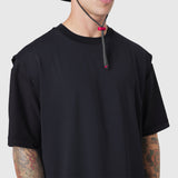 Black Supima Ice-Skin reversible tee worn by model with tattoos, front view