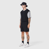 Supima Ice-Skin Reversible Tee in slate grey and black worn by model, front view