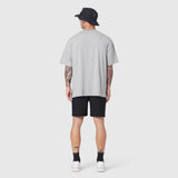 Supima Ice-Skin Reversible Tee in slate grey worn by model from back, paired with black shorts