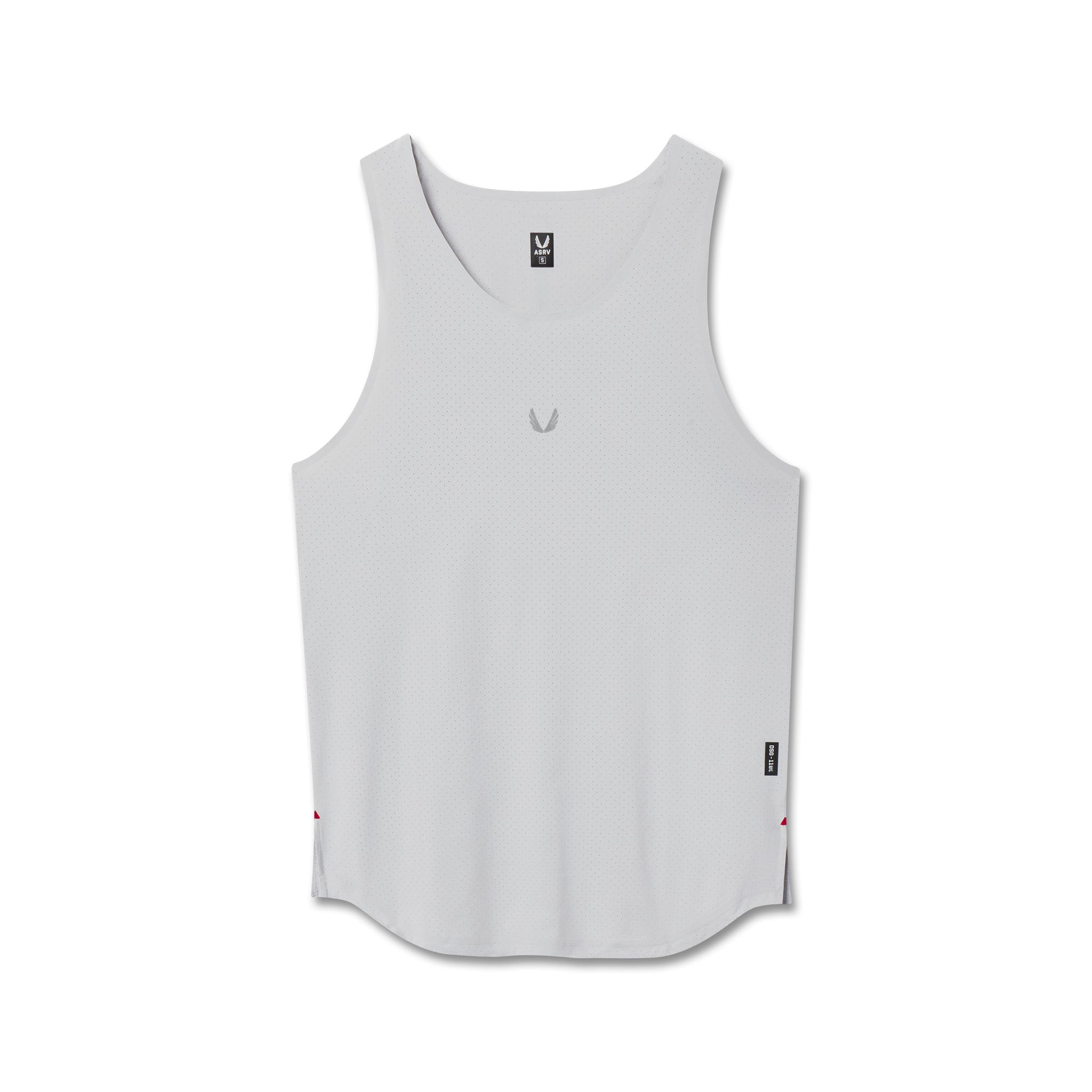 Flatlay of Aerotex Perforated Run Tank in slate grey, front view